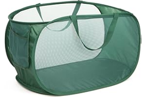 Diggoour Sturdy Collapsible Laundry Baskets- Pop Up Laundry Hampers with Handy Pocket, Foldable Clothes Hamper with Reinforced Carry Handles for Laundry, Bathroom, Kids Room, Dorm or Travel Green