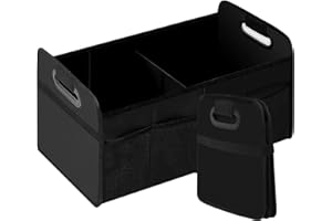 Laneetal Organizer do bagażnika samochodowego 55 l, składana, torba na zakupy, torba samochodowa z zapięciem na rzepy, składana torba z paskiem mocującym, 2 kieszenie, 4 kieszenie z siatki