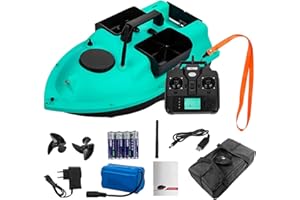 BTURYT Barca Esca da Pesca Telecomandata con GPS, Barchino Carpfishing Pesca Controllo Wireless a Distanza di 500 m con Doppio Motore e Luce LED, Posizionamento GPS 16 Punti di Ancoraggio, 12000mAh