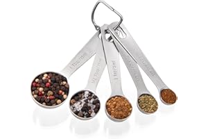 Doosu Metal Measuring Spoons Sets, 18/8 Stainless Steel Kitchen Engraved Round Measure Scoop Small Measure Teaspoons Tablespoon Tsp Tbsp for Serving Baking Cooking Dry and Liquid Ingredients (5-Piece)