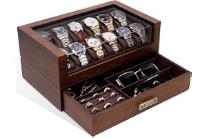 Högklassig klockbox för män, 12 spår trä klockfodral, displaybox med glaslock, 2-lagers klockhållare för smycken, perfekt pre