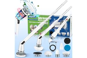 Auqatur Power Scrubber, Electric Spin Scrubber, Electric Scrubbing Brush with Adjustable Stretchable Arm and 5 Replacement Brush Heads, USB Charging for Cleaning Bathroom Bathtub Kitchen Tile Floor