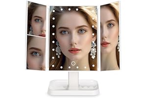 jutyum Lusterko kosmetyczne z oświetleniem, składane, 1 x 2 x / 3 x, lusterko kosmetyczne z oświetleniem dotykowym, składane lusterko kosmetyczne LED do makijażu