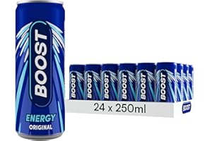 Boost Energy Drink Original Flavour - 24 Pack Drinks with Caffeine, Taurine and Vitamin B | Carbonated Energy Drinks | Gluten Free Vegan Low Calorie Fizzy Drinks Multipack | 24x250ml
