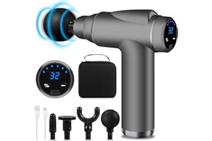 BUOAZR Massagepistole, mit 32 Geschwindigkeiten bis zu 3500U/min und 6 Massageköpfen, Mini Elektrisches Massagepistole mit LCD-Bildschirm zur Körper Muskel Massage Entspannen(Grau) (Grau, 4)