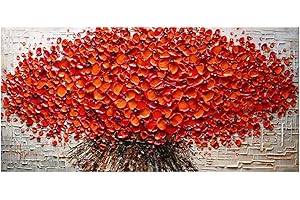 QUANHUA Pittura Ad Olio Su Tela Dipinto A Mano Con Coltello Palette,Quadri Astratti Con Fiori rossi, Decorazione Murale Moderna Di Grandi Dimensioni Per Soggi,A,70×140cm
