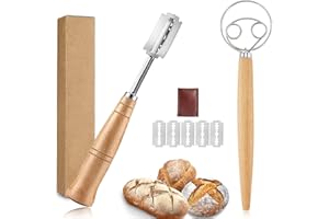 FLZONHUT Lame Boulanger,Fouet à Pâte Danois en Acier Inoxydable Couteau de Boulanger avec 5 pcs Blades et Cuir Cover Protection Fouet Danois Fouet à Pâte à Pain pour Pizza,Gâteau,Pâtisserie,Pâte