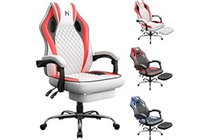 Precision Synergie Gaming Chair with footrest, Gaming Chair for Adults, Ergonomic Office Chair for home, Adjustable Height Computer Chair, Desk Chair with Armrests, White-Red