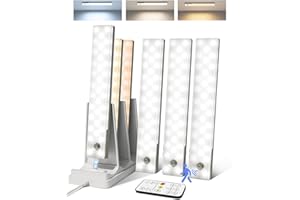 EZVALO Luz Armario con base de carga 62 LED, 2000 mAh iluminación de Cocina con 3 temperaturas de color, debajo del armario con Sensor Movimiento para cocina, armario, (6 piezas) [clase energética A]