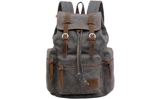 AUTUMNDEER Vintage Unisex Casual Leather Backpack Canvas Rucksack Bookbag Satchel Hiking Backpack Travel Outdoor Shouder Bag