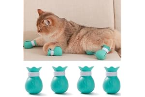 ANNCHILIO 4 Stück Anti-Kratz-Stiefel - Katzenschuhe aus Silikon mit verstellbarem Pfotenschutz zum Baden, Rasieren, Untersuchen und Behandeln von Katzen