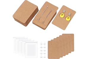 Swpeet Kit de Surtido de Tarjetas de Exhibición de Pendientes, 100 Unidades de 3.5 x 2.4 Pulgadas en Piel de Vacuno Con Silicona y Bolsas