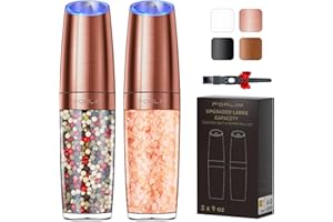 FORLIM Electric Electric Salt and Pepper Grinder Set, 9 Oz High Capacity, 4 AAA Battery Operated One-Hand Automatic Gravity, Adjustable Coarseness, with LED Light, Stainless Steel, 2 Pack(Rose Gold)