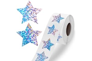 TIESOME Adesivi olografici con stelle glitterate da 2,5 cm per bambini, 500 adesivi metallici in lamina a forma di stella, autoadesivi riflettenti per pareti, artigianato (stella)