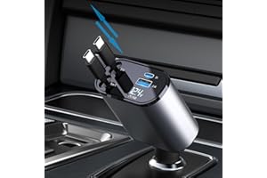 SPGUARD Auto Schnell Ladegerät KFZ Einziehbares Retractable Car Charger Zigarettenanzünder 60w SteckerAdapter USB MultiPort kompatibel mit iPhone 15/14/13/12/Pro max/Sumsang S23/S22/S21/Pixel 7/6.