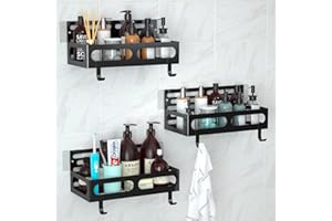 changshengda Duschregal ohne Bohren – 3er-Pack Badezimmer Organizer, Duschregal mit 6 Haken, selbstklebender Badezimmerregal (Schwarz)