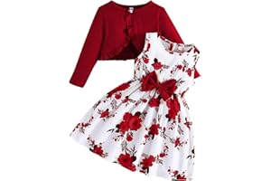 Kunyeah Vestido de niña pequeña con Conjunto de cárdigan Vestido Floral sin Mangas de niña pequeña Abrigo con Volantes Traje de Manga Larga para bebé