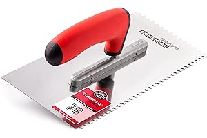 COMENSAL® Llana Dentada INOX - Llana Peine - para Colocación de Baldosas - Espátula Dentada - Mango Ergonomico- Made in EU - 270 x 130 mm - 4x4 mm