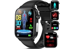 MARSYU Smartwatch Uomo ECG+HRV/Acido Urico/Lipidi/BMI/Sonno, 1.96'' Orologio Fitness con Funzione Telefono, 24h Frequenza cardiaca SPO2 Pressione Sanguigna Temperatura Corporea Monitoraggio Per Android/iOS