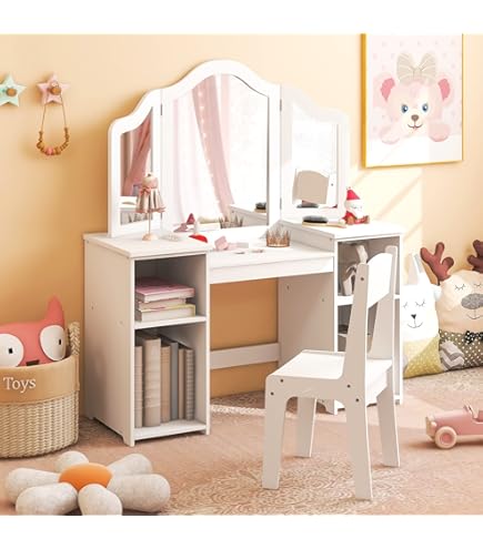 Vicco Make-uptafel set met kruk Antraciet 90 cm met spiegel & LED