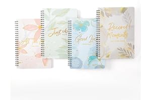 Asueilc Wirebound A5 Notebooks, A5 Notepad, Spiral Notebook (160 Pages), 70gsm College Paper, Waterproof A5 Notebook Hardback, Suitable for Multiple Occasions, Pack of 4 - Flowers and Leaves