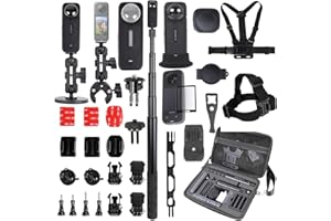 PellKing Zubehör-Set für Insta360 X4, inklusive Tragetasche mit Gürtel, 2 Stück Metall-Adapter, Lenkerklemme, magnetische Halterung, 109,2 cm Selfie-Stick, Brustgurt, Kopfgurt, Rucksackhalterung und