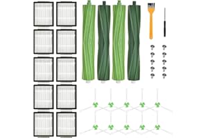 SaiXuan Kit de Recambios para Roomba iRobot i3/i3+, i4, i6/i6+, i7/i7+, i8/i8+, E5 E6 E7 – 2 Juegos de Rodillos, 10 Filtros, 10 Cepillos Laterales, 10 Tornillos, Cepillo de Limpieza y Destornillador