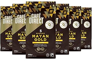 CAFÉ DIRECT Cafedirect Mayan Gold Organic Coffee Beans – Smooth Dark Roast with Caramel Sweetness, Fairtrade Arabica from Mexico 200g (Pack of 6 - 1.2kg total)