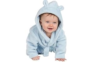 GIFT HUB Dressing Gown for Baby Girl & Boy | Soft Plush Polyester Hooded Bathrobe for Babies & Toddlers | Kids Bath & Bedtime Robe, Baby Gift & Newborn Essential | Grey, Blue, Coral Pink & White 0-24 Months
