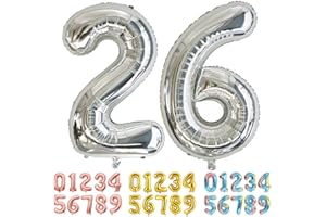 Ponmoo Luftballons Zahlen 26/62 Silber, Riesen Nummer 0 1 2 3 4 5 6 7 8 9 10-19 20-29 30-39 40 50 60 70 80 90 100, groß Folienballons für Hochzeit Jubiläum, Geburtstagsballons Party Dekoration