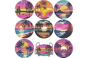 WOPLAGYREAT Diamond Painting Dessous de Verre Peinture Diamant sous Verre Loisirs Créatifs Adultes DIY sous Tasse Liège Ambiance Tropicale