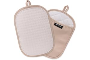 TEL CHARME * 2 Stück Silikon Topflappen, hitzebeständige topflappen mit Taschen, rutschfeste Topflappen zum Backen und Kochen in der Küche, 24,9 x 17,8 cm, Innenfutter aus Handtuchstoff - Khaki