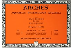 Arches Blocco Per Acquerello Incollato 4 Lati (20 Fogli) - Grana Torchon - 300 G/Mq - 18 X 26 cm
