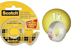 Scotch Nastro Biadesivo - 1 Rotolo 12,7 mm x 7,89 (25% in più) + Dispenser Portatile - Nastro Biadesivo Trasparente a Lunga Tenuta per Foto, Fotografie, Poster e Immagini