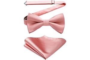 HISDERN Bow Tie Pre-Tied Men's Bow Tie with Pocket Square Set Plain Bow Tie Suit for Tuxedo Wedding