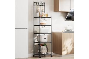 Lycasia 5-Tier Kitchen Baker's Rack, Wire Shelving Unit Metal Shelf Rack on Wheels, Utility Storage Pantry Shelves Free Standing Industrial Organizer for Kitchen,Pantry,Bathroom 42 x 34 x 152CM Black