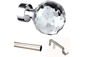 HOMESTORE INTERNATIONAL ABC Decor EYELET Curtain pole 200cm 28mm CRYSTAL FINIAL Trade Packed Satin Steel (no rings)