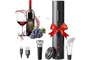 HSTD Cavatappi Elettrico per Vino Apribottiglie Automatico Set Professionali Micro USB, Tagliapasta Stagnola, Tappi per Vino, Versatore per Feste kit vino Regalo