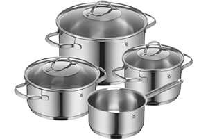 WMF Provence Plus Set di pentole, 4 pezzi, pentola per arrosto, pentole per carne, casseruola, con manico, con bordo per versare, coperchio in vetro, in acciaio inossidabile lucidato Cromargan, adatte per piani a induzione, lavabili in lavastoviglie