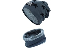 YR.Lover Dicke Beanie Hut +Schal Set Winter Warmen Schnee Knit Skull Cap für Kinder Jungen Mädchen
