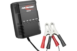 ANSMANN ALCS 2 - 24A Chargeur pour batteries au plomb (1 pce) – Station de recharge pour batteries de voiture, moto, bateau, tondeuse de jardin, etc. – Chargeur 2V à 24V livré avec 2 pinces croco