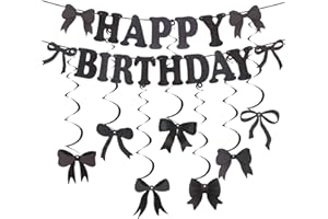 PENITUE 24pz Striscioni di Buon Compleanno con Fiocco, Decorazioni da Soffitto Vortici Fiocco Decorazioni per Feste di Buon Compleanno con Glitter per Ragazze e Donne (Nero)
