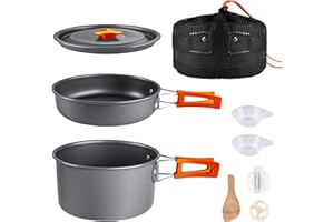 aiGear Camping Cooking Set/Cooking Mess Kit | Outdoor Camping Essentials - Pot Pan and Kettle | Portable Lightweight Aluminum | for 2-3 People to Backpacking Hiking Trekking Picnic