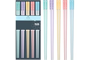 PYBBO 5 paia di bacchette in fibra di vetro, riutilizzabili lavabili in lavastoviglie, 24,3 cm, opache antiscivolo per famiglia/hotel, ristoranti, bastoncini da taglio cinesi/giapponesi, Sakura colorati