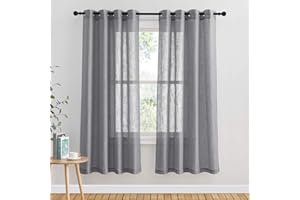 ‎PONY DANCE PONY DANCE Leinenoptik Vorhang Halbtransparent 2 Stücke H 158 x B 132 cm Voile Gardinen mit Ösen Gardine Kinderzimmer Luftige & Lichtdurchlässige Vorhänge Dunkelgrau