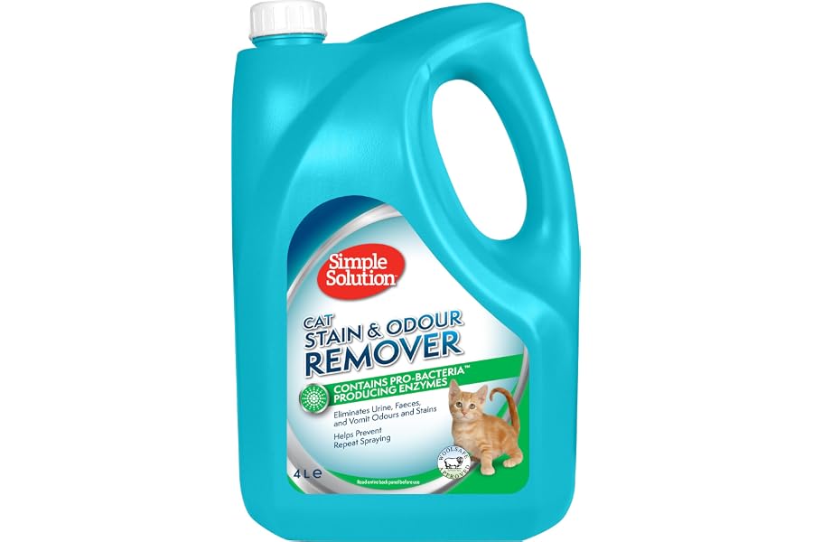 Simple Solution Removedor de Manchas y Olores de Gatos, Limpiador Enzimático con Poder de Limpieza Pro-Bacterias - 4 litros