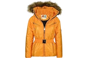 A2Z 4 Kids Enfants Filles Vestes Puffer À Capuche Élégant Noir Détachable Faux Fourrure Rembourré Zippé Ceinturé Slim Fit Veste Chauds Manteaux Âge 5-13 Ans
