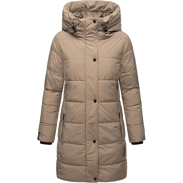 MARIKOO Lange winterjas voor dames, warme gewatteerde jas met afneembare capuchon en magnetische details, Chumanii XVI XS-6XL, antraciet, L