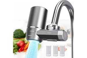 JONESMAN Robinet filtrant à eau au charbon actif, filtre à eau potable, robinet de cuisine avec lumière bleue, filtre de robinet pour eau potable réduit le plomb/chlore, élimine 17 substances - 3 cartouches