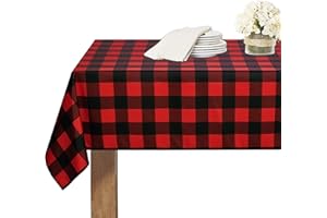 RYB HOME Nappes de Table - Nappe Etanche 150 x 213 cm, Carrée À Carreaux en Polyester Imperméable Anti tâche pour Cuisine/Salle à Manger/Jardin/Extérieur Intérieur, Rouge et Noir